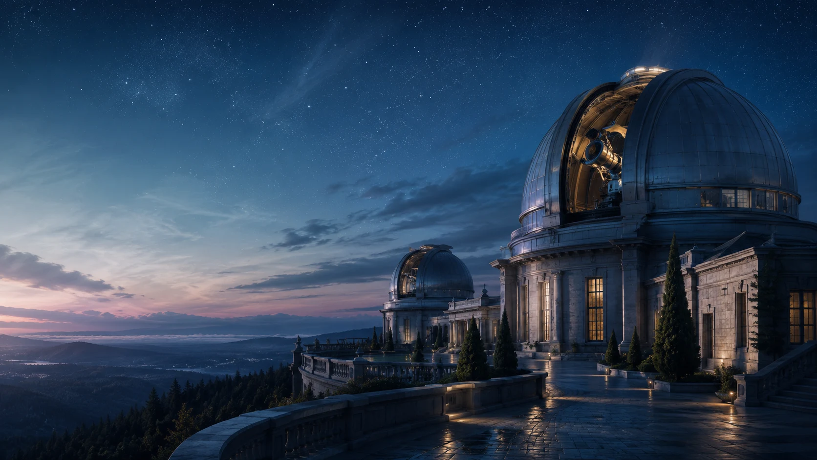 Réseau lumineux et observatoire représentant l’orchestration gouvernée de l’intelligence. Réseau lumineux et observatoire représentant l’orchestration gouvernée de l’intelligence.